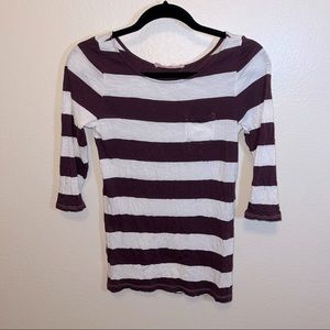 LOFT Sunwashed Bateau Purple Pocket Striped Shirt
